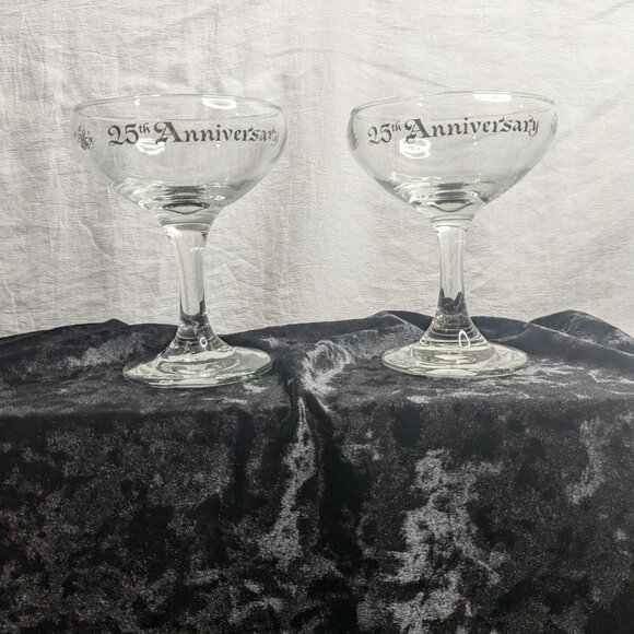 25TH ANNIVERSARY TOASTING CHAMPAGNE GLASSES WEDDING BELLS - Picture 1 of 4